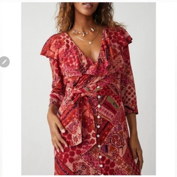 Free People Lennon Dress in Primrose Combo Sz S Boho romantic - Picture 5 of 7